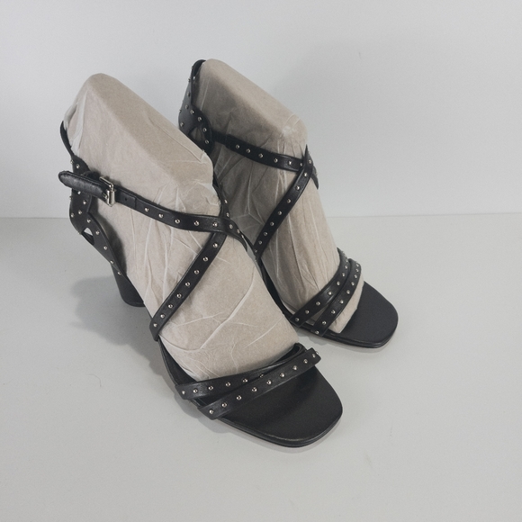 Rebecca Minkoff Adeleine Studded Crisscross Block Heel Sandals Black -7.5 - Picture 2 of 4